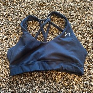 Sleek Navy Sports Bra with Crossback Design
